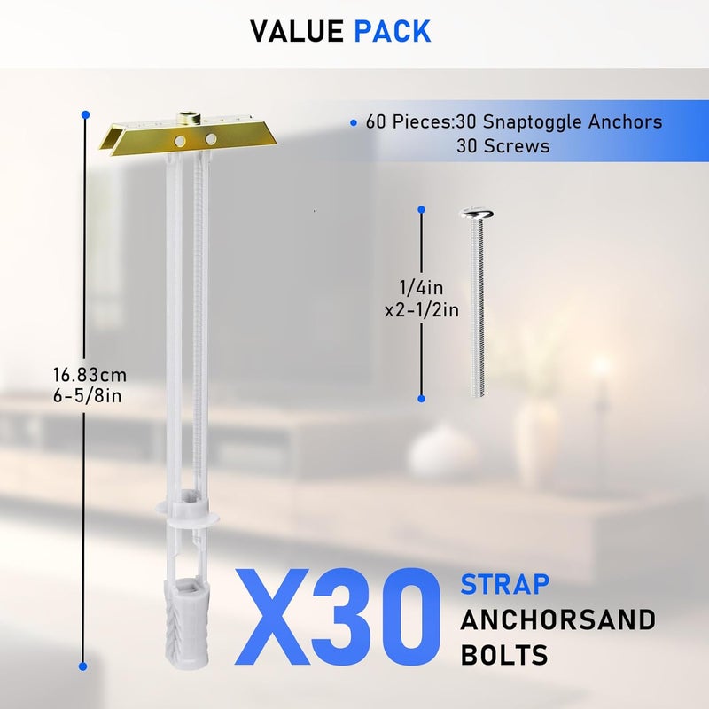 PRLF Drywall Anchor with Included Bolts for 1/4”-20, Heavy Duty Hollow Wall Anchors for TV Mounting Kit, Stainless Steel Hollow Wall Anchors Holds up to 270lbs Each in 1/2” Drywall (Pack of 30) - Image 2